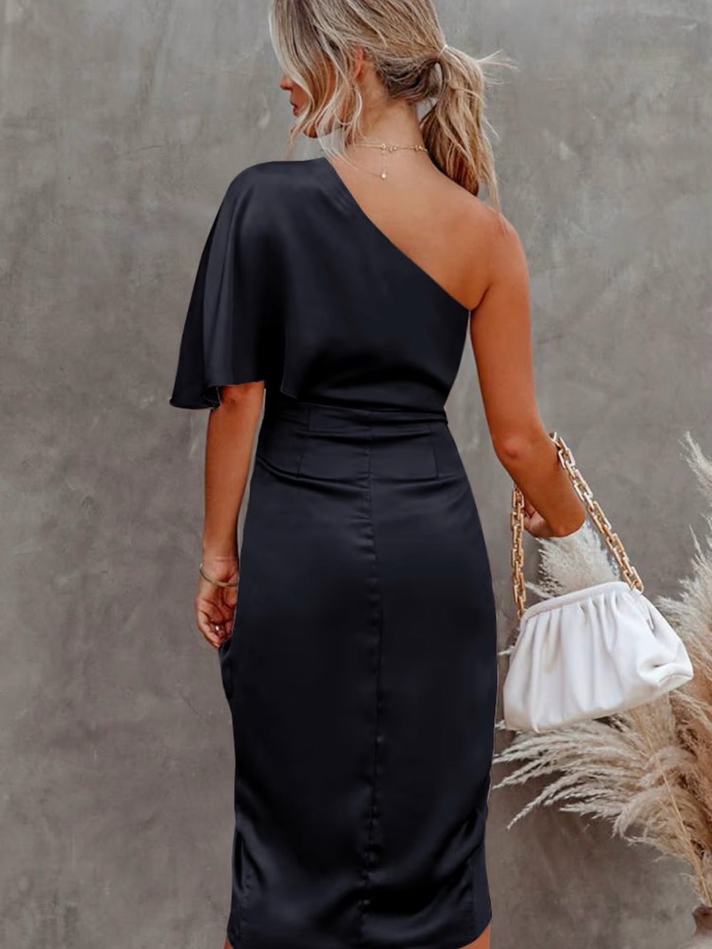 Cupshe Evonne Navy One-Shoulder Satin Sheath Dress - Picture 2 of 7